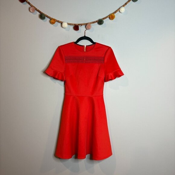 Ted Baker Calizee Lace Insert Skater Dress Red - Picture 2 of 7